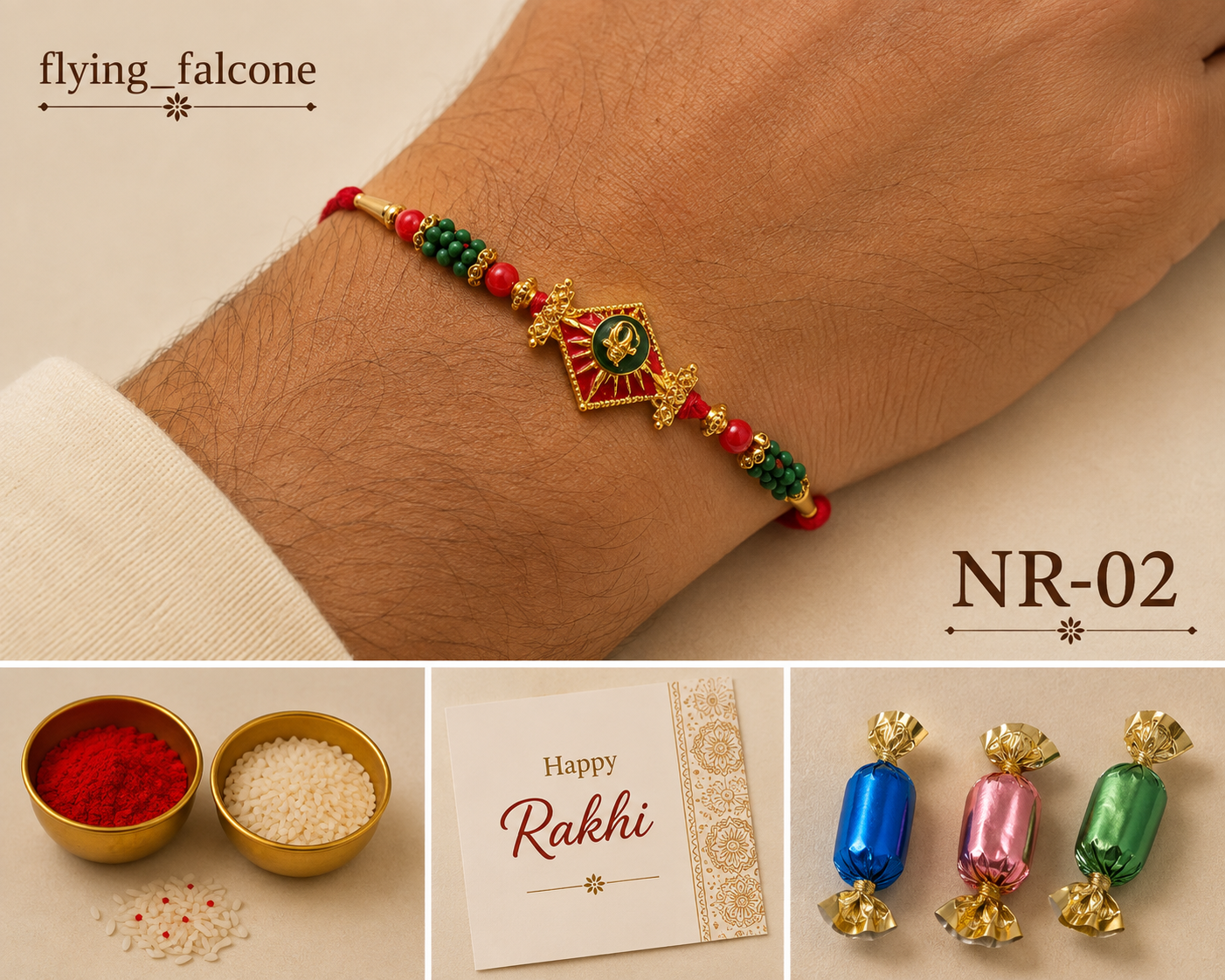 NR-02 Elegant Red and Gold Rakhi Showcase — image 1