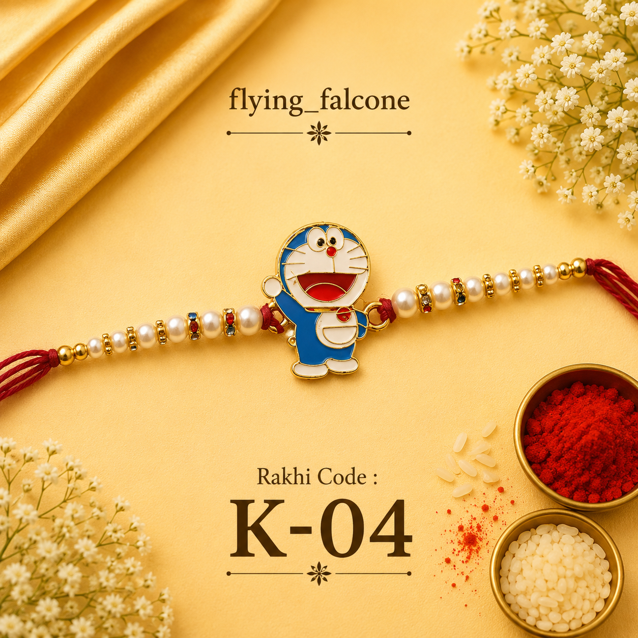 K-04  | Premium Doraemon Kids Rakhi with Pearl Beads