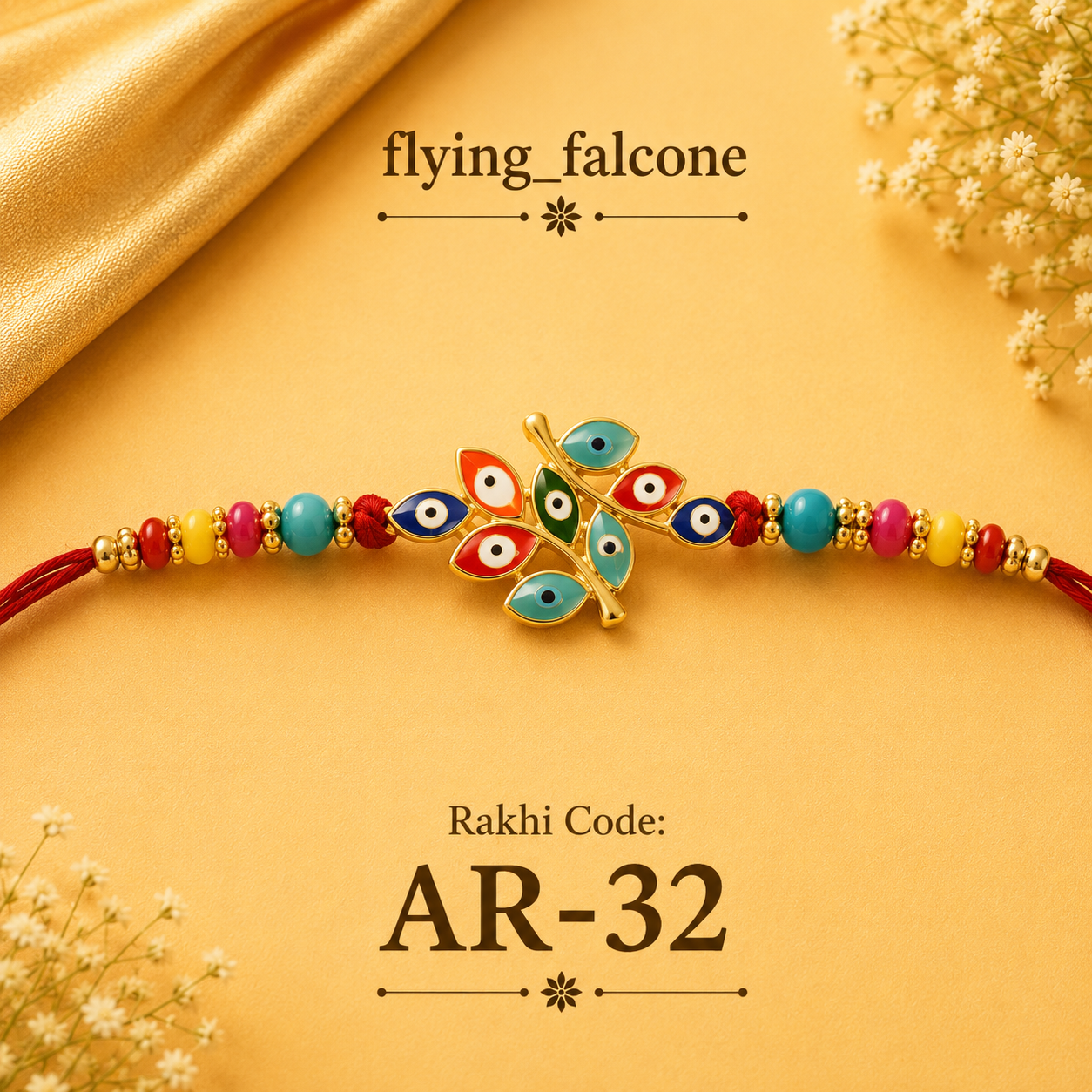 AR-32 || Premium Evil Eye Leaf Designer Rakhi |