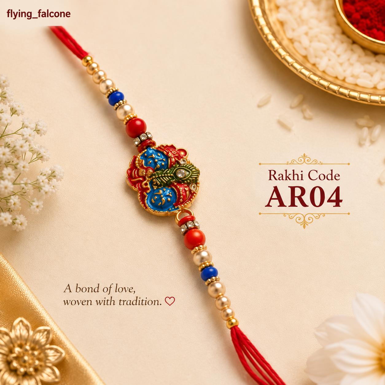  Rakhi Code: AR04 Premium Shree Ganesha Designer Rakhi with Pearl Beads|