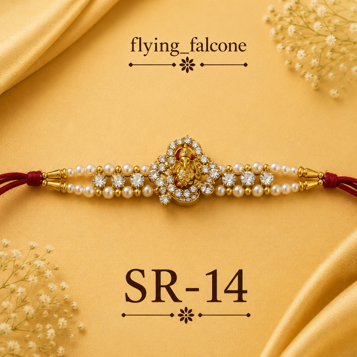 SR-14  Traditional Pearl Ganesh Rakhi 