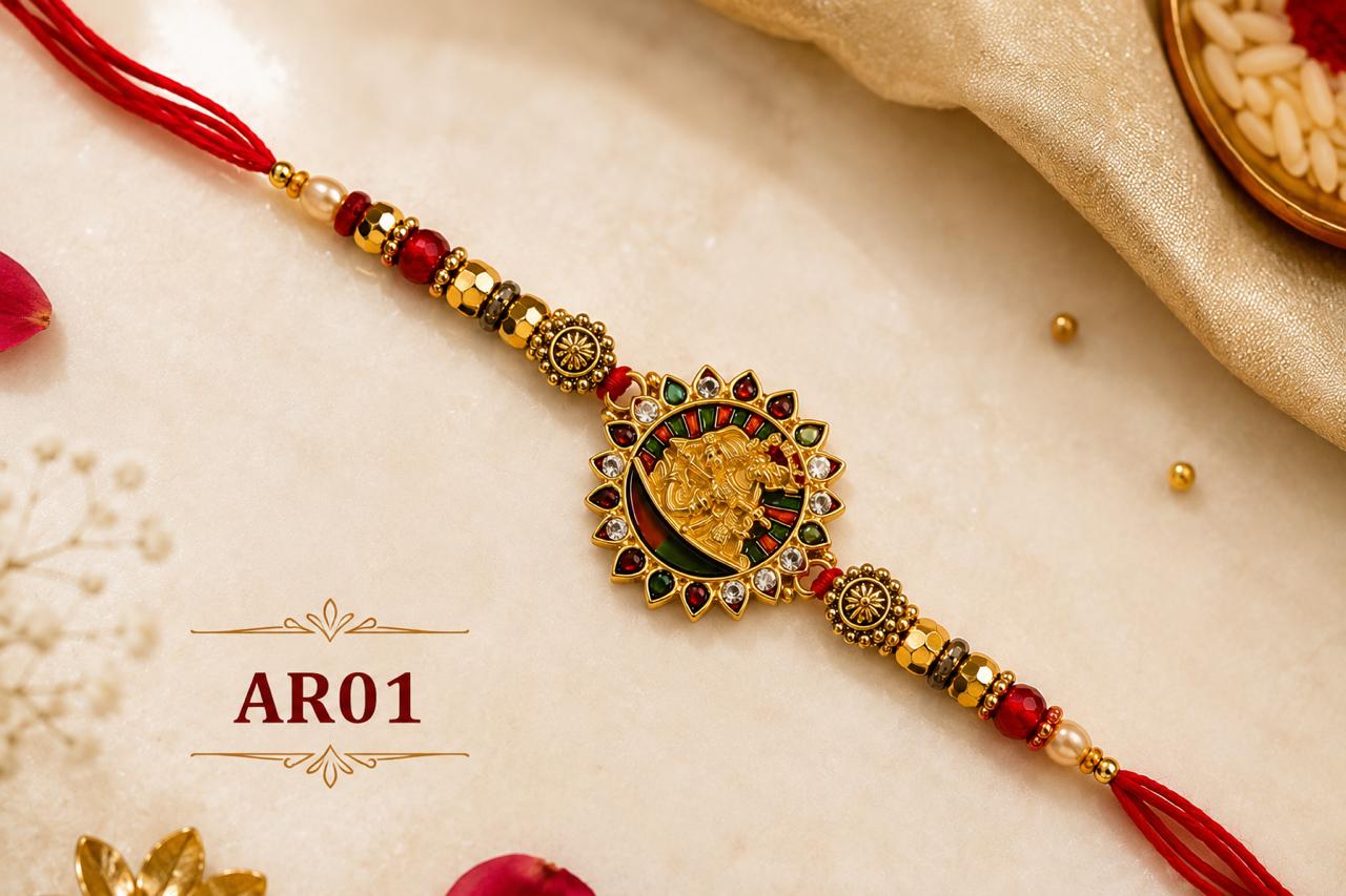 Rakhi Code: AR01 Premium Lord Ganesha Designer Rakhi with Crystal Stones | 