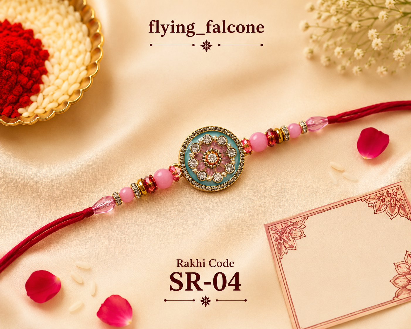 SR-04 Premium Floral Crystal Designer Rakhi |
