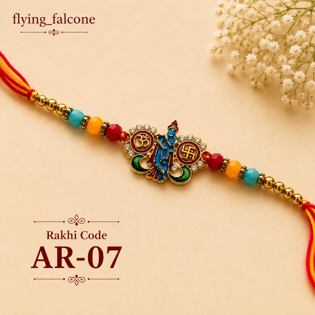 Rakhi Code: AR07 Premium Lord Krishna Om Designer Rakhi with Crystal Beads| 