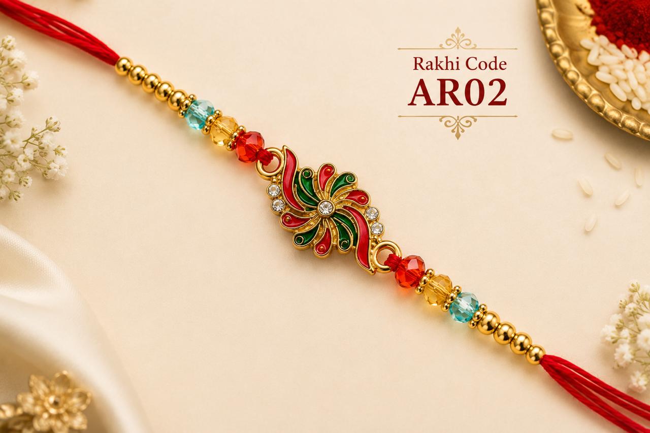  Rakhi Code: AR02 Elegant Multicolor Floral Stone Rakhi | Premium Designer Rakhi for Brother |