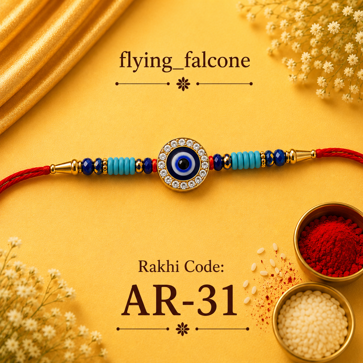 AR-31 Premium Evil Eye Protection Rakhi with Crystal Stones