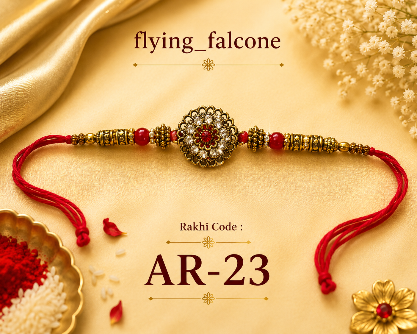 AR-23 | Premium Antique Floral Crystal Designer Rakhi 