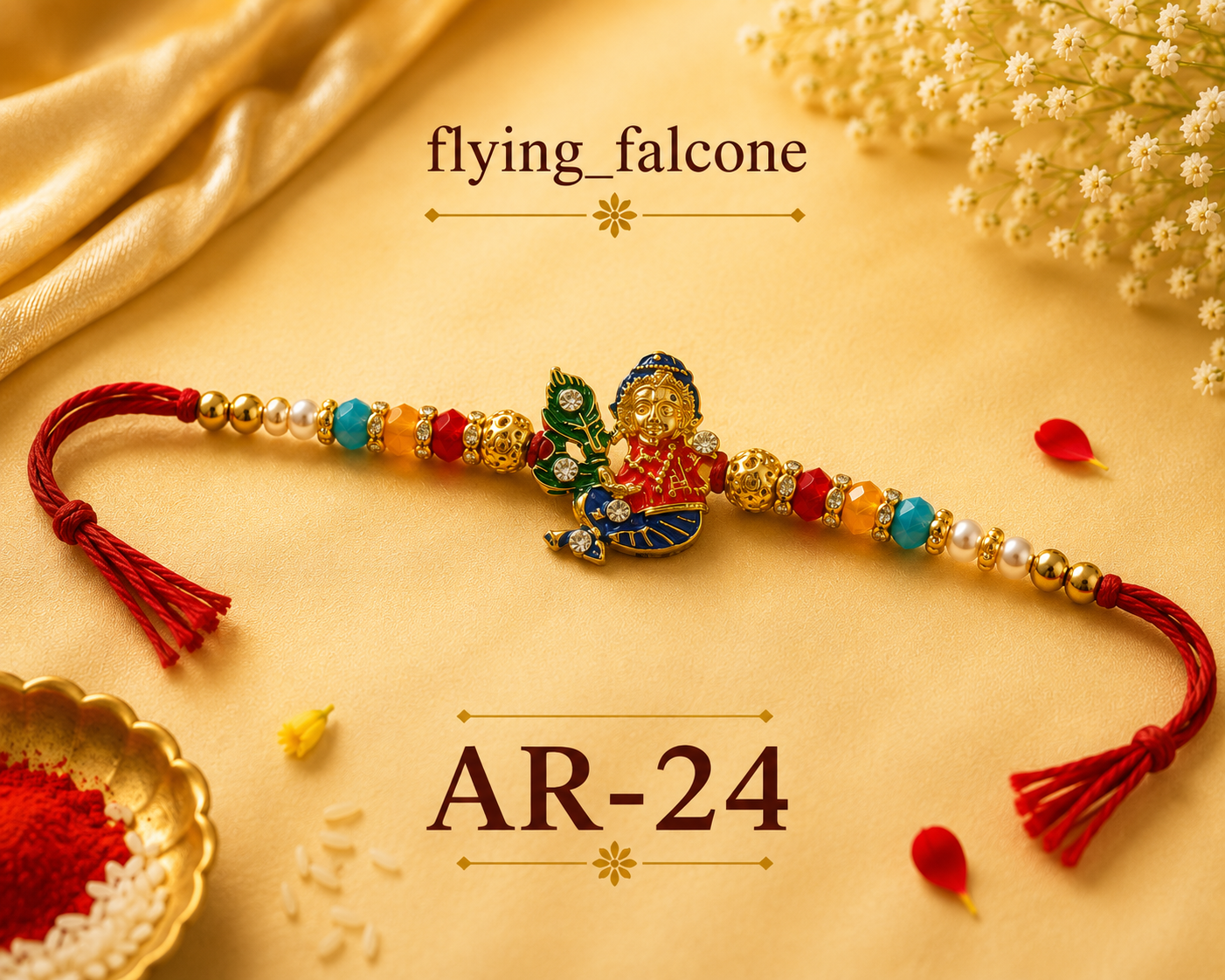 AR-24  | Premium Bal Krishna Designer Rakhi with Peacock Feather 
