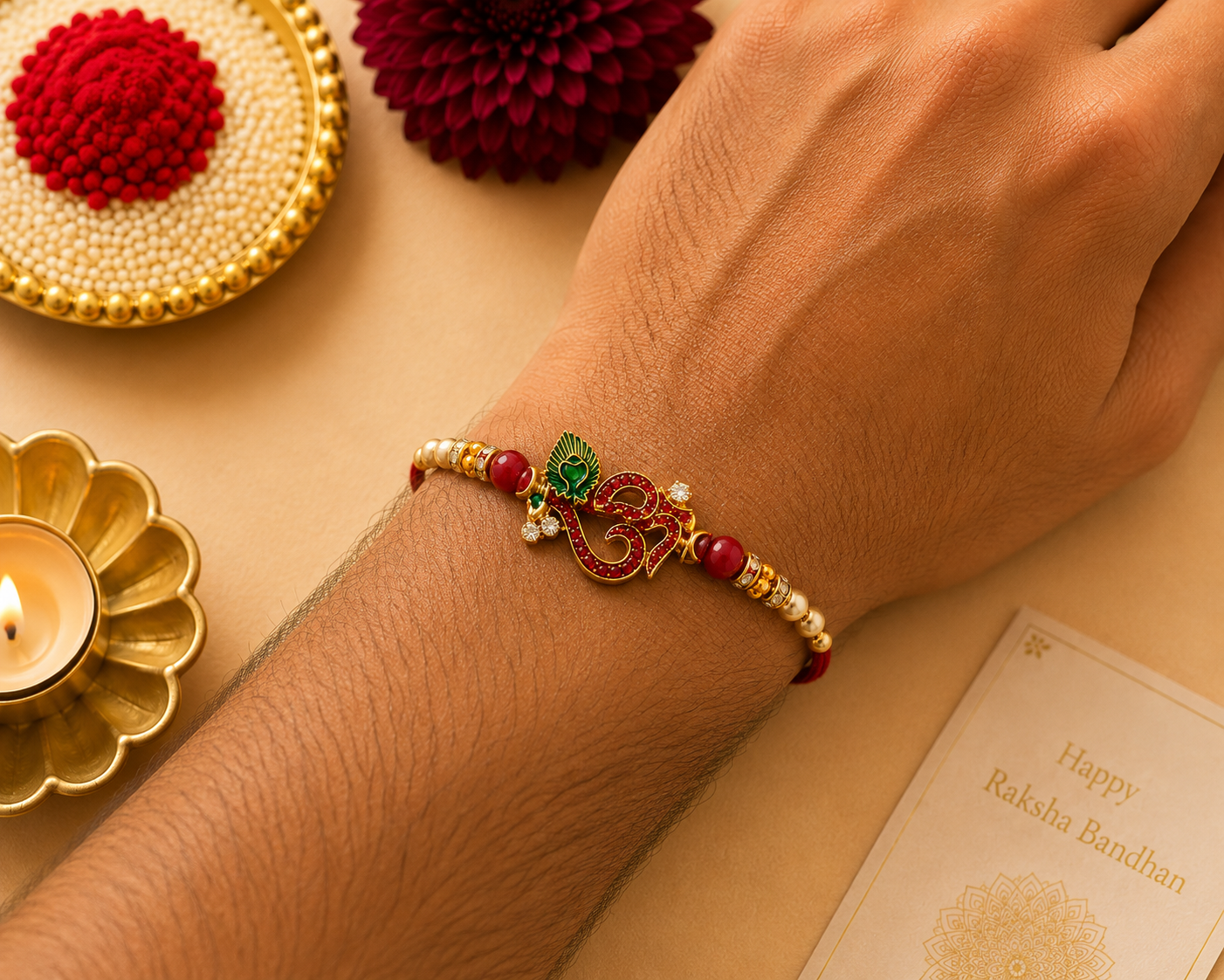NR-17 – Om & Peacock Rakhi — image 1